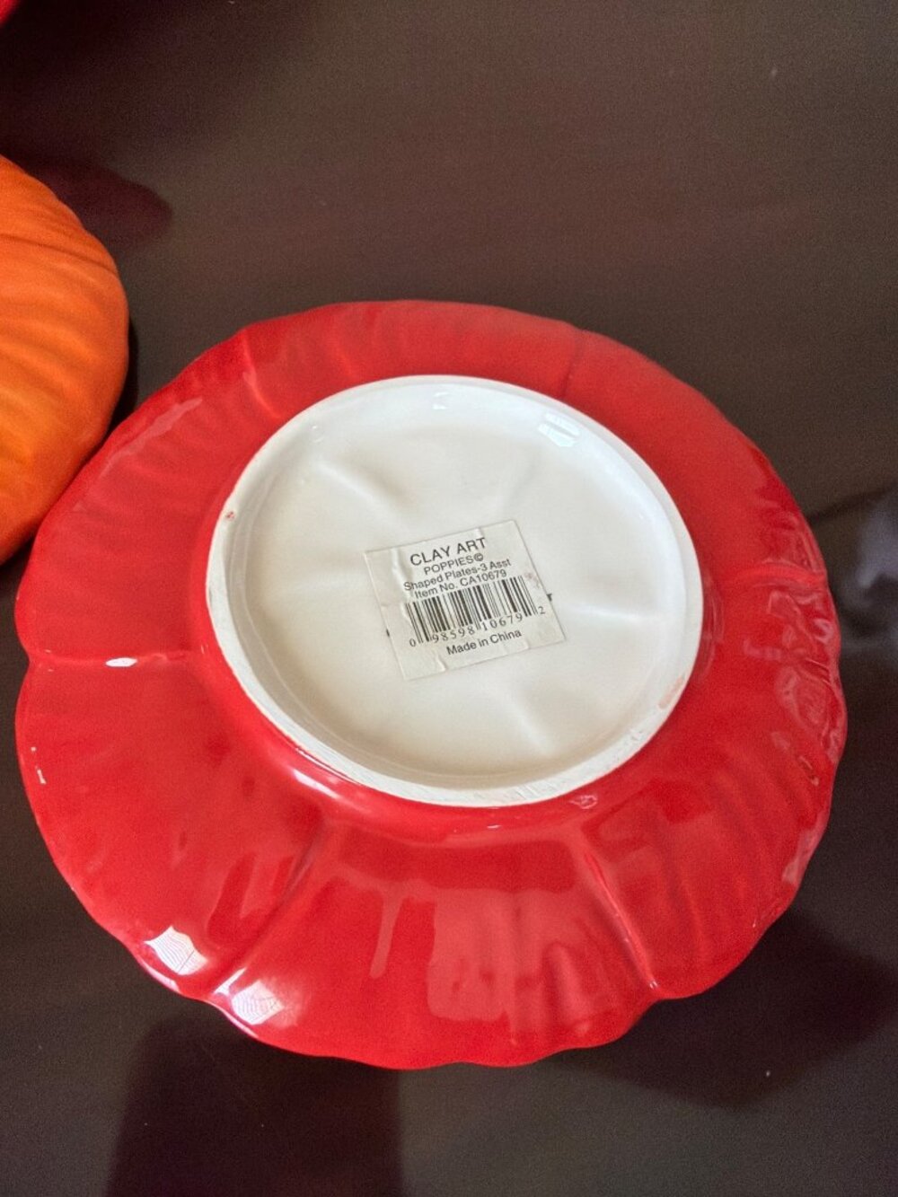 Set of 4 Clay Art Poppies Figural Appetizer Plates Red Orange Floral Ceramic 6" - Picture 10 of 12